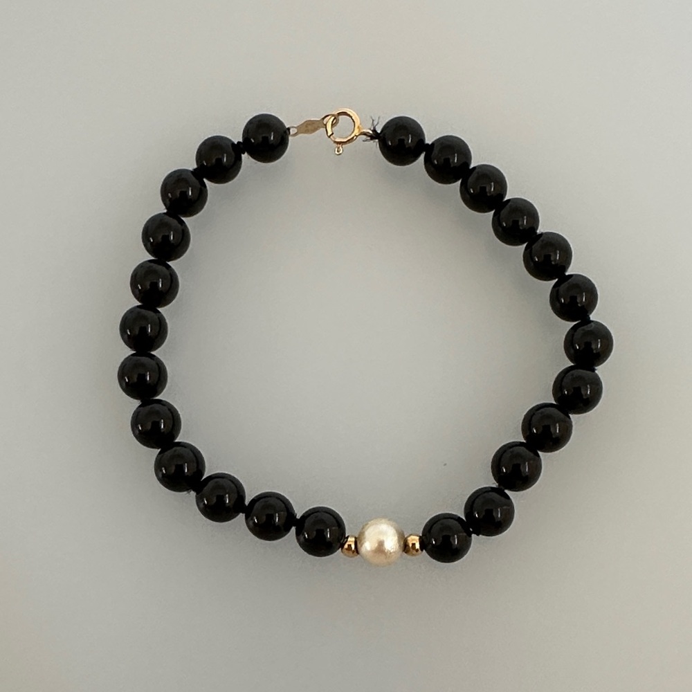 14k real gold Black Onyx real pearl Bracelet